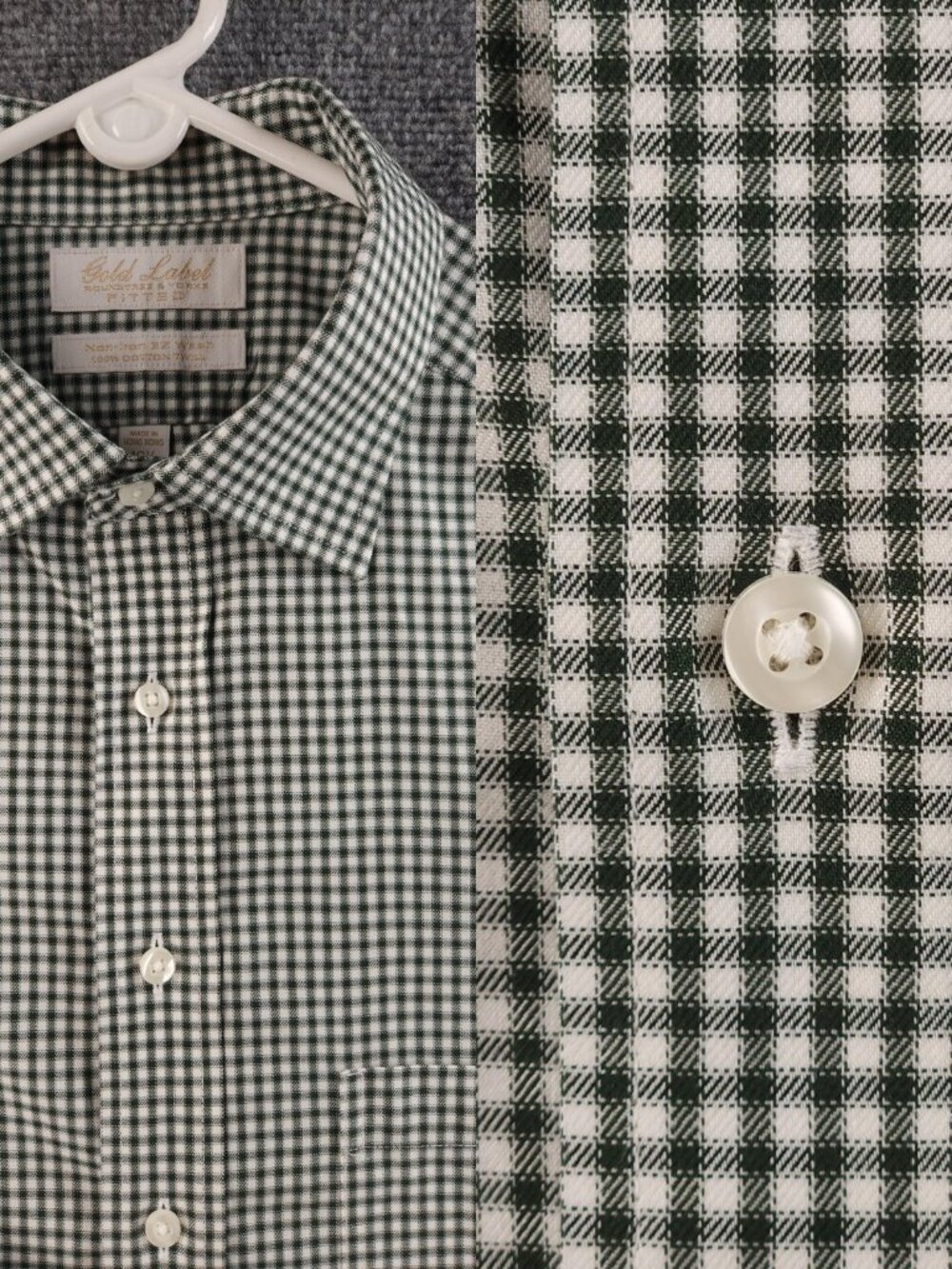 NWOT Gold Label Roundtree Yorke Fitted Non-iron Cotton Twill 16.5 33 Green Check